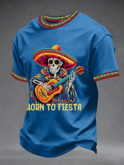 Men's Born To Fiesta Skeleton Print Casual Tee
