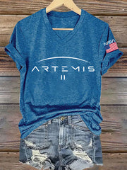 Women's Artemis II 2026 Print Casual V-Neck Tee