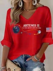 Women's Artemis II 2026 Print Print Waffle V-Neck Top