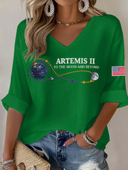 Women's Artemis II 2026 Print Print Waffle V-Neck Top