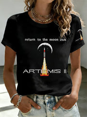 Women's Artemis II 2026 Return To The Moon For All Humanity Print Casual Tee