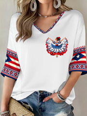 Women's Puerto Rico Printed Mid-length Sleeves V-Neck T-Shirt