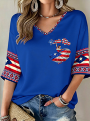 Women's Puerto Rico Printed Mid-length Sleeves V-Neck T-Shirt