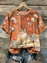 Women's Cat Art Print Short Sleeves T-shirt