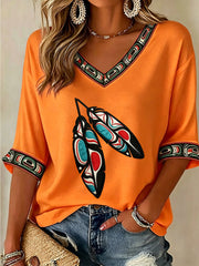 Women's Indigenous Floral Print Casual T-shirt