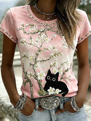Women's Cat Print Casual T-Shirt