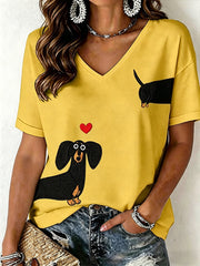 Women's Dachshund Pattern V-Neck T-Shirt