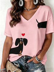 Women's Dachshund Pattern V-Neck T-Shirt