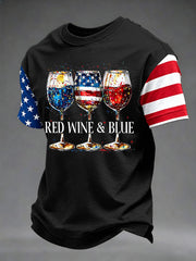 Men's Independence Day Red Wine Blue Print Tee