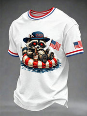 Men's Funny Raccoon Independence Day Print Tee