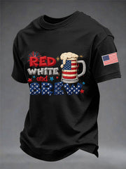 Men's Funny 4th Of July Red White & Brew Print Casual Tee