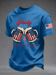 Men's Funny 4th Of July Red White & Brew Print Casual Tee