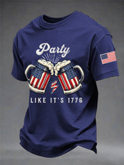 Men's Funny 4th Of July Red White & Brew Print Casual Tee