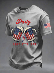 Men's Funny 4th Of July Red White & Brew Print Casual Tee
