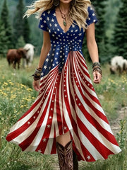 Women's Floral USA Flag Print Casual Dress