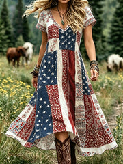Women's Floral USA Flag Print Casual Dress