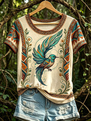 Women's Casual T-Shirt with North American Indigenous Bird Totem Design