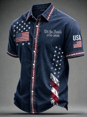 Retro Independence Day USA Flag Print Short Sleeve Shirt