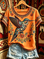 Women's Casual T-Shirt with North American Indigenous Bird Totem Design
