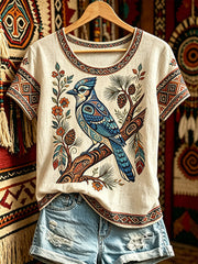Women's Casual T-Shirt with North American Indigenous Bird Totem Design