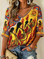 Women's Indigenous Art Print Casual T-Shirt