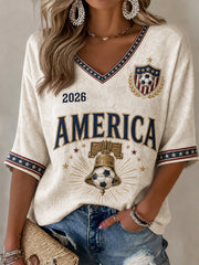 Women's Gift For Soccer Fans Print Mid-length Sleeves V-Neck T-Shirt