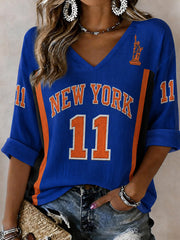 Women's Classic Basketball Fan Graphic Print Mid-length Sleeves V-Neck T-Shirt