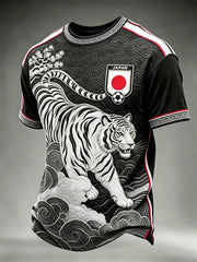 Men's Japan Football Tiger & Pine Trees Sea Waves Art Print short sleeves t-shirt
