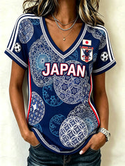 Women's Japanese Art Style Football Element Print Casual Short Sleeve T-shirt