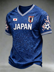 Men's Japanese Art Style Football Element Print V-neck T-shirt