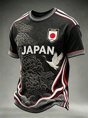 Men's Japan Football Crane & Flowers Sea Waves Art Print short sleeves t-shirt