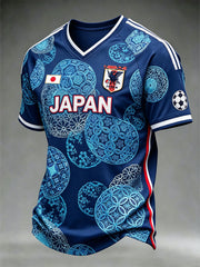 Men's Japanese Art Style Football Element Print V-neck T-shirt