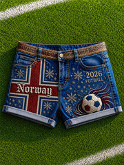 Women's 2026 Norway Football Print Casual Shorts