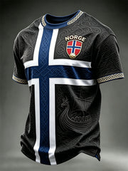 Men's Viking Ship Norway Football & Flag Colorblock Print short sleeves t-shirt