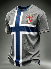 Men's Viking Ship Norway Football & Flag Colorblock Print short sleeves t-shirt