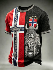 Men's Norway Football Viking Warrior Celtic Knot Flag Colorblock Print short sleeves t-shirt