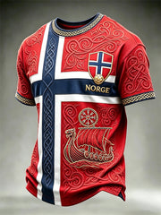 Men's Norway Football Viking Vegvisir & Ship Celtic Knot Flag Print short sleeves t-shirt