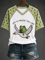 Women's Off To Praise The Lord V-neck Off-shoulder Short-sleeved T-shirt