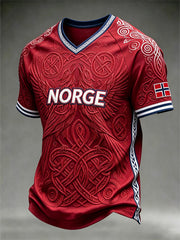 Men's Retro Norwegian Viking Pattern Printed V-neck T-shirt
