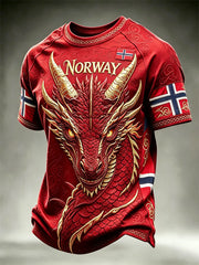Men's Norway Viking Dragon Celtic Knot Flag Print short sleeves t-shirt