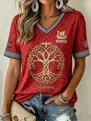 Women's Norway Viking Tree Of Life Flag Print Short-sleeved T-shirt