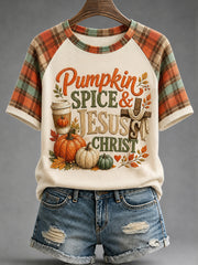 Women's Pumpkin Spice & Jesus Christ Print Casual Tee