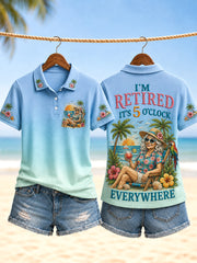 Women's I'm Retired It's 5 O'clock Everywhere Parrot Print Casual Polo Shirt