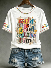 Women's Christian God Is Good All The Time Cross O-neck Short Sleeve T-shirt