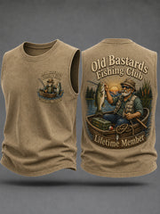 Men's Funny Old Bastards Fishing Club Lifetime Member Print Casual Tank Top