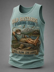 Men's Funny Old Bastards Fishing Club Lifetime Member Print Casual Tank Top