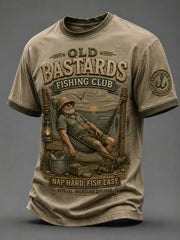 Men's Funny Old Bastards Fishing Club Lifetime Member Print Short Sleeve T-shirt