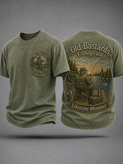 Men's Funny Old Bastards Fishing Club Lifetime Member Print Casual Tee