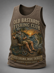 Men's Funny Old Bastards Fishing Club Lifetime Member Print Casual Tank Top