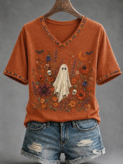 Women's Retro Halloween Ghost Short Sleeve T-shirt